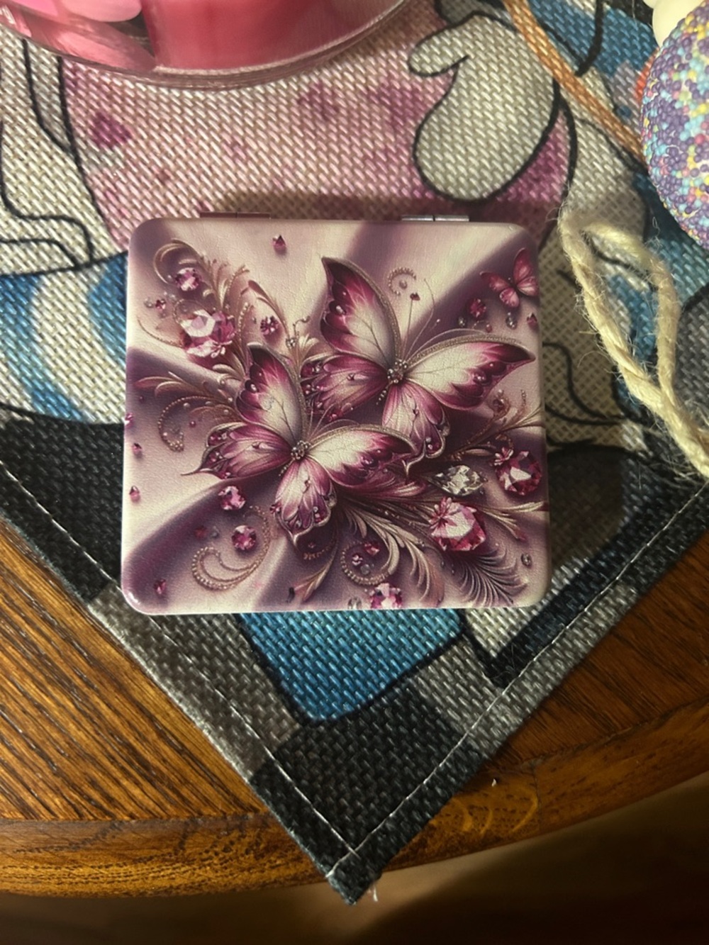Purple Butterfly Compact Mirror